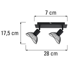 Dimensiunile unei lămpi de tavan negre cu două spoturi
