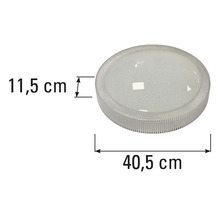 Plafonieră rotundă cu dimensiunile de 40,5 cm pe 11,5 cm.