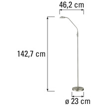 Schiță a unei lămpi de podea cu dimensiuni