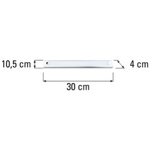 Imagine cu dimensiunile unei lămpi de iluminat sub dulap: 30 de centimetri lățime, 10,5 centimetri înălțime și 4 centimetri adâncime.