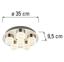Lumină de plafon cu dimensiunile de 35 centimetri în diametru și 9,5 centimetri în înălțime.