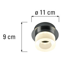 Dimensiunile unei lămpi de tavan: diametrul de unsprezece centimetri, înălțimea de nouă centimetri