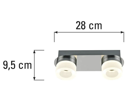 Lumină de baie cu dimensiunile 28 cm x 9,5 cm.