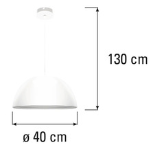 Lampă suspendată cu diametrul de 40 cm și înălțimea de 130 cm.