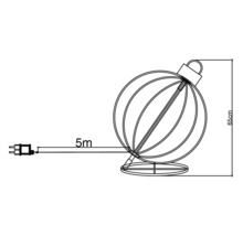 Desen tehnic al unui glob de Crăciun înalt de 65 de centimetri cu un cablu de alimentare de 5 metri