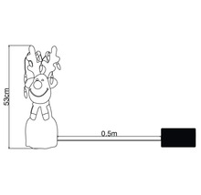 Schiță a unei figurine ren de 53 de centimetri cu un lanț luminos și un cablu de alimentare de 0,5 metri