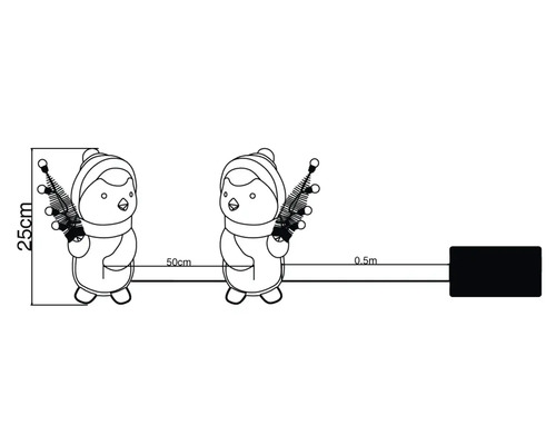 Imagine a unui lanț luminos cu motiv pinguin și indicații de dimensiune