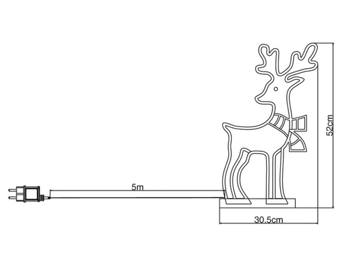 Dimensiunile unui decor de Crăciun ren cu cablu de alimentare și ștecher