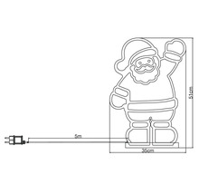 Dimensiunile figurinei luminoase Moș Crăciun: 51 cm înălțime și 35 cm lățime, lungime cablu 5 metri