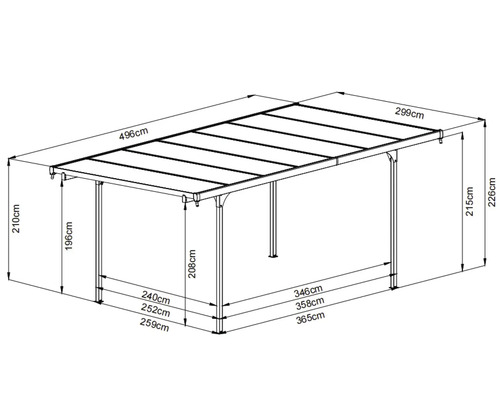 Desen tehnic al unui carport cu dimensiuni