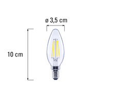Bec LED transparent în formă de picătură cu dimensiunile de 10 pe 3,5 centimetri