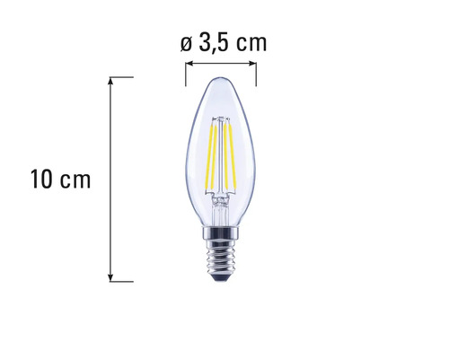 Bec LED transparent în formă de picătură cu dimensiunile de 10 pe 3,5 centimetri