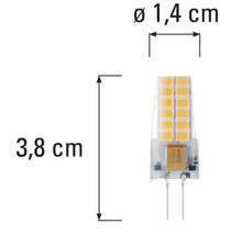 Bec G4 cu dimensiunile de 3,8 cm lungime și 1,4 cm diametru