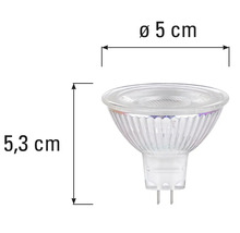 Bec MR16 cu un diametru de 5 centimetri și o înălțime de 5,3 centimetri