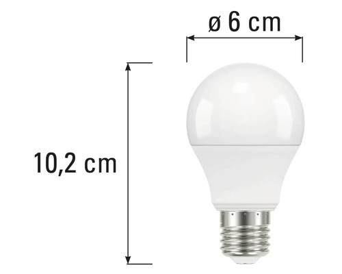 Imaginea unui bec cu dimensiunile de 10,2 centimetri înălțime și 6 centimetri în diametru.