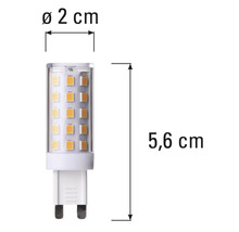Bec G4 cu dimensiunile diametru doi centimetri și lungime cinci virgulă șase centimetri.
