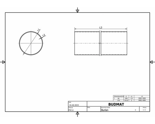 Desen tehnic cu dimensiunile unei țevi PVC-U