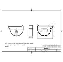 Desen tehnic al unui capac pentru jgheab Budmat din PVC-U