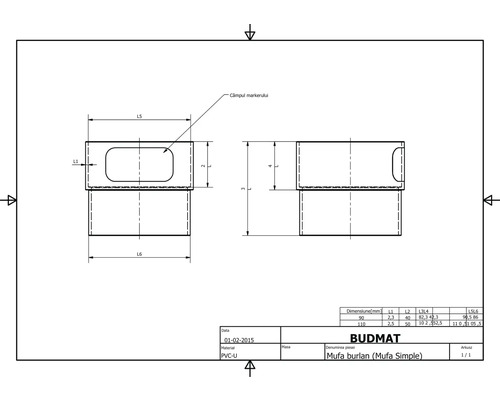 Desen tehnic al unei curbe de țeavă cu dimensiuni