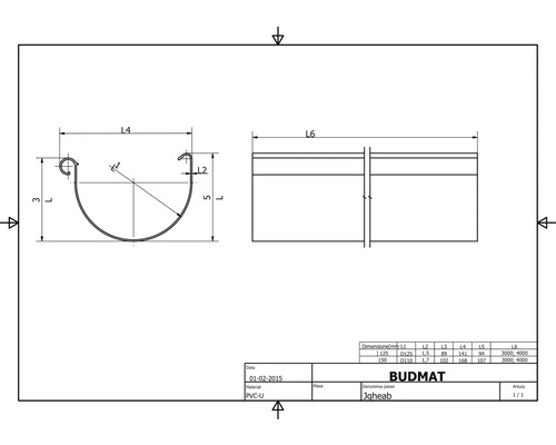 Desen tehnic al unui jgheab cu dimensiuni