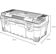 Imagine cu o cutie de scule cu dimensiunile de 54,5 cm lungime, 27,9 cm lățime și 24,4 cm înălțime