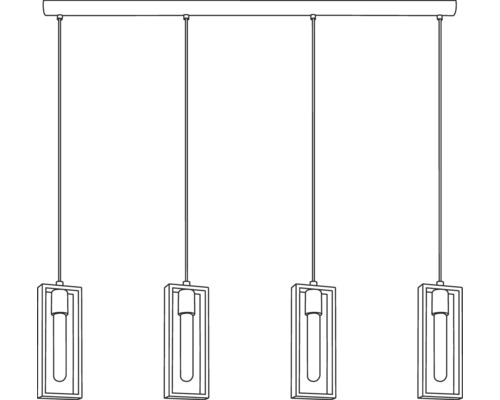 Lumină suspendată cu patru lămpi de formă dreptunghiulară