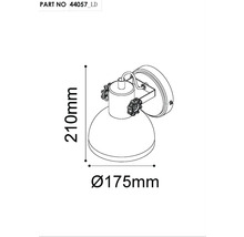 Desen tehnic al unei lămpi de perete cu dimensiunile de 210 mm înălțime și 175 mm diametru
