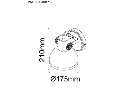 Desen tehnic al unei lămpi de perete cu dimensiunile de 210 mm înălțime și 175 mm diametru
