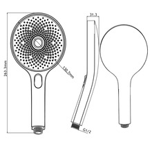 Desen tehnic al unui duș de mână cu dimensiuni