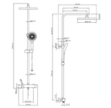 Desen tehnic al unui set de duș cu dimensiuni