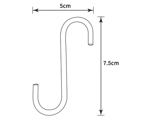 Imagine cu un cârlig în formă de S cu dimensiuni: 5 cm lățime și 7,5 cm înălțime