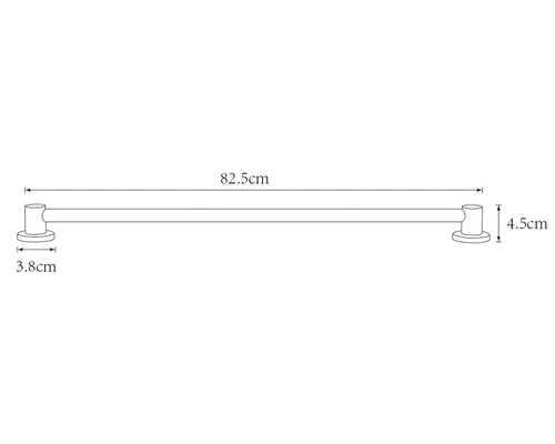 Desen tehnic al unui suport de prosop cu dimensiunile de 82,5 cm lungime, 4,5 cm înălțime și 3,8 cm adâncime.