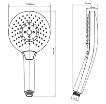 Desen tehnic al unui cap de duș cu dimensiuni
