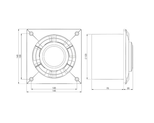 Desen tehnic al unei țevi rotunde cu bază pătrată și indicații de dimensiuni