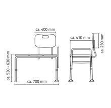 Desen tehnic al unui scaun de duș cu dimensiuni