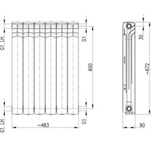 Desen tehnic al unui radiator cu dimensiuni
