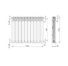 Desen tehnic al unui radiator cu dimensiuni