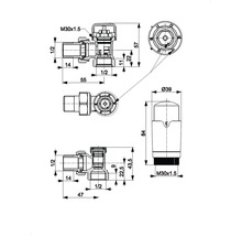 Desen tehnic al unei supape de radiator cu dimensiuni