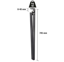 Picior de mobilă cu o lungime de 745 mm și o capacitate portantă de 50 kg.