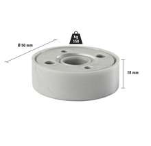 Rotilă pentru mobilă cu o capacitate portantă de 150 de kilograme și dimensiuni de 50 de milimetri în diametru și 18 milimetri în înălțime.