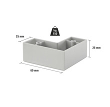 Picior de colț cu dimensiunile de 60 mm x 25 mm și o capacitate portantă de 150 de kilograme.