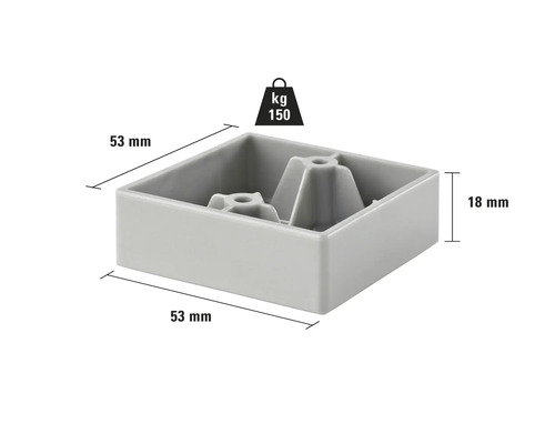 Glisor pentru picioare de mobilier din plastic, suportă până la 150 de kilograme, cu dimensiunile 53 x 53 x 18 milimetri