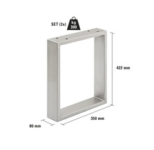 Picior de masă metalic, set de două bucăți, sarcină maximă 300 kilograme, 422 x 350 x 80 milimetri