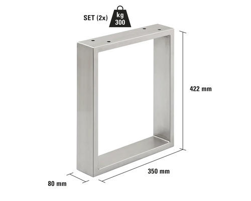 Picior de masă metalic, set de două bucăți, sarcină maximă 300 kilograme, 422 x 350 x 80 milimetri