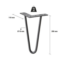 Picior de masă din metal, înălțime 200 mm, cu o capacitate portantă de 25 kg