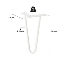 Picior de masă tip ac de păr, înălțime 200 mm, capacitate portantă până la 25 kg
