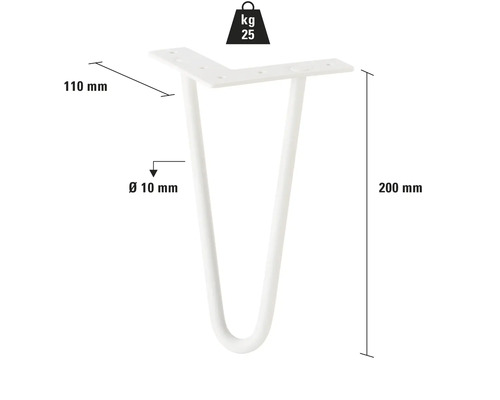 Picior de masă tip ac de păr, înălțime 200 mm, capacitate portantă până la 25 kg