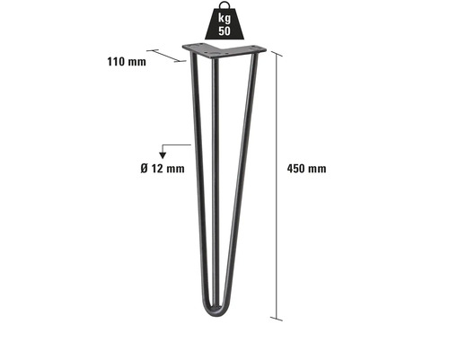 Picior de masă din oțel cu o lungime de 450 mm și o capacitate maximă de încărcare de 50 kg