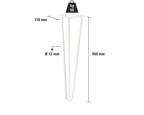 Picior de masă, 450 mm înălțime, diametru 12 mm, sarcină maximă 50 kg