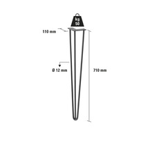 Picior de masă din oțel, formă de agrafă de păr, lungime 710 mm, capacitate portantă 50 kg